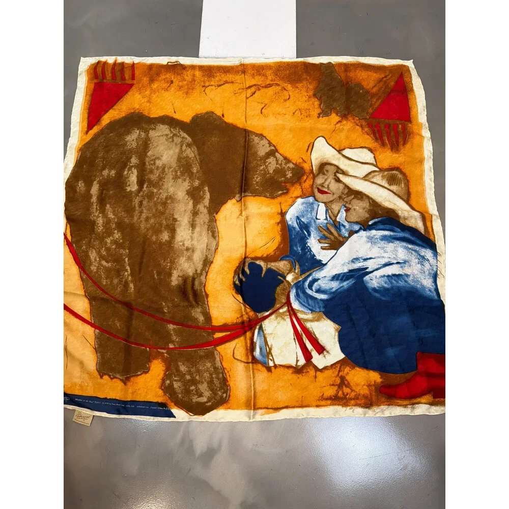 Vintage Rockmount Ranch Wear Silk Scarf Western Cowgirl Print Limited Edition